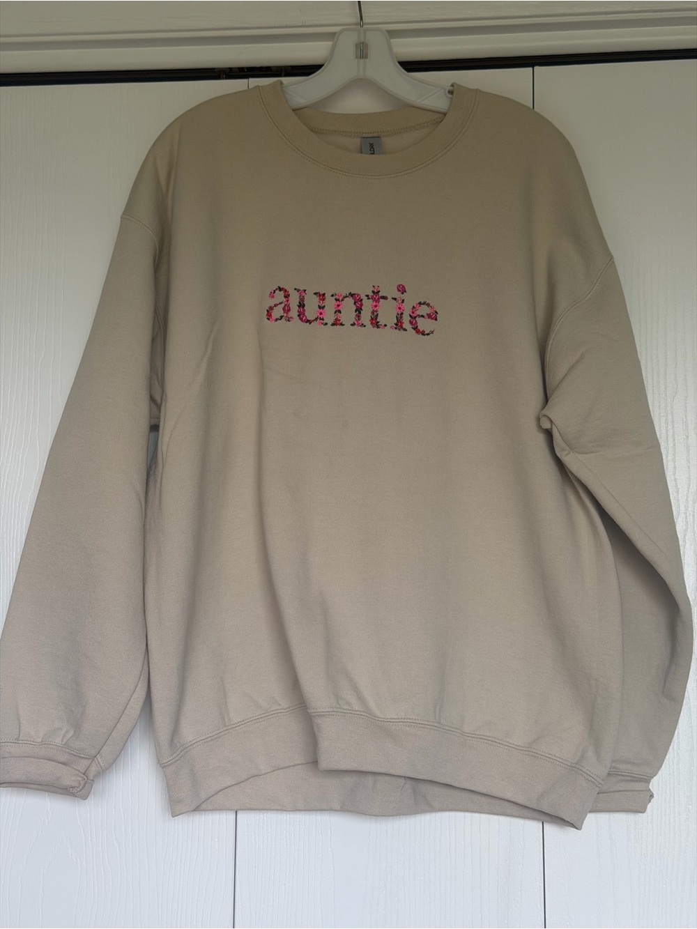 Auntie Embroidered Beige Crewneck Sweatshirt - Men